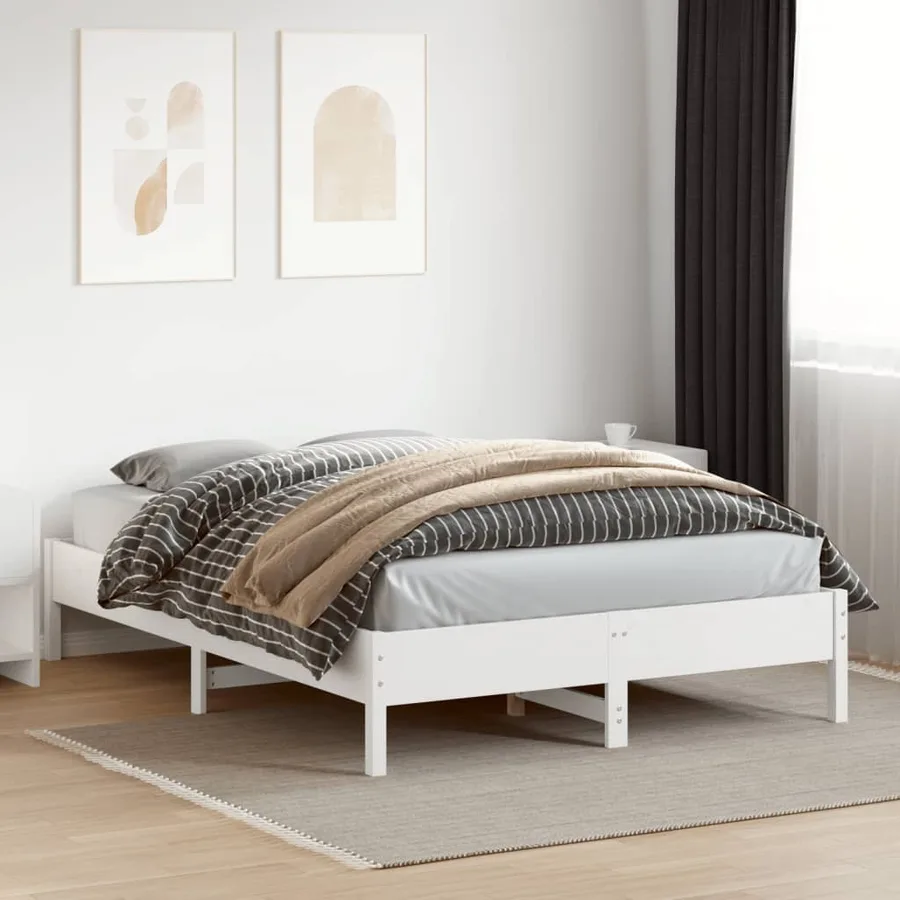 Cadre de lit sans matelas blanc 150x200 cm bois de pin massif - 3
