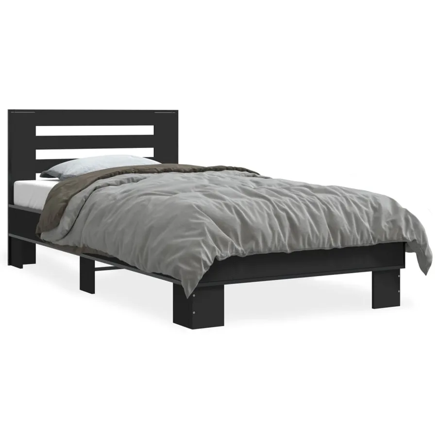 Cadre de lit sans matelas noir 100x200 cm - 2