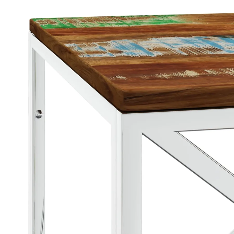 Table basse acier inoxydable et bois massif de récupération - 5