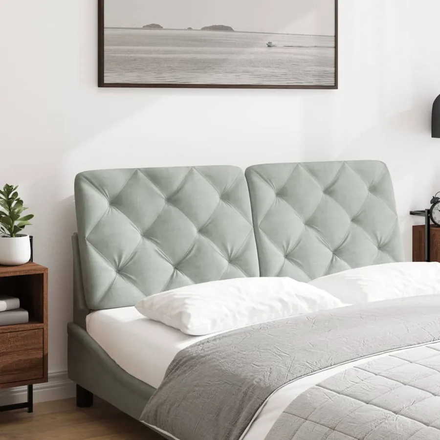 Coussin de tête de lit gris clair 120 cm velours - 3