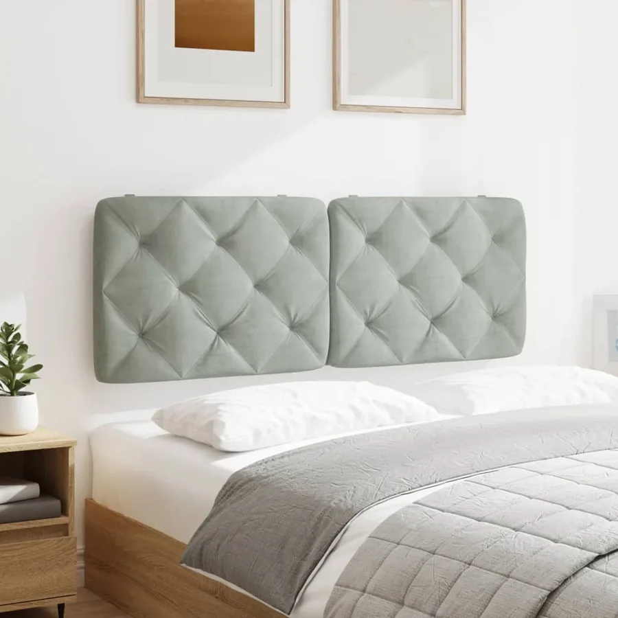 Coussin de tête de lit gris clair 120 cm velours - 4