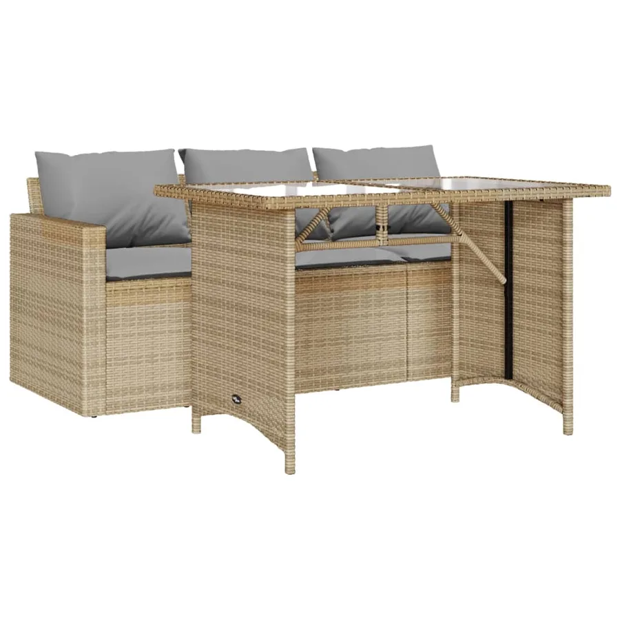 Ensemble à manger de jardin et coussins 2 pcs beige poly rotin - 2
