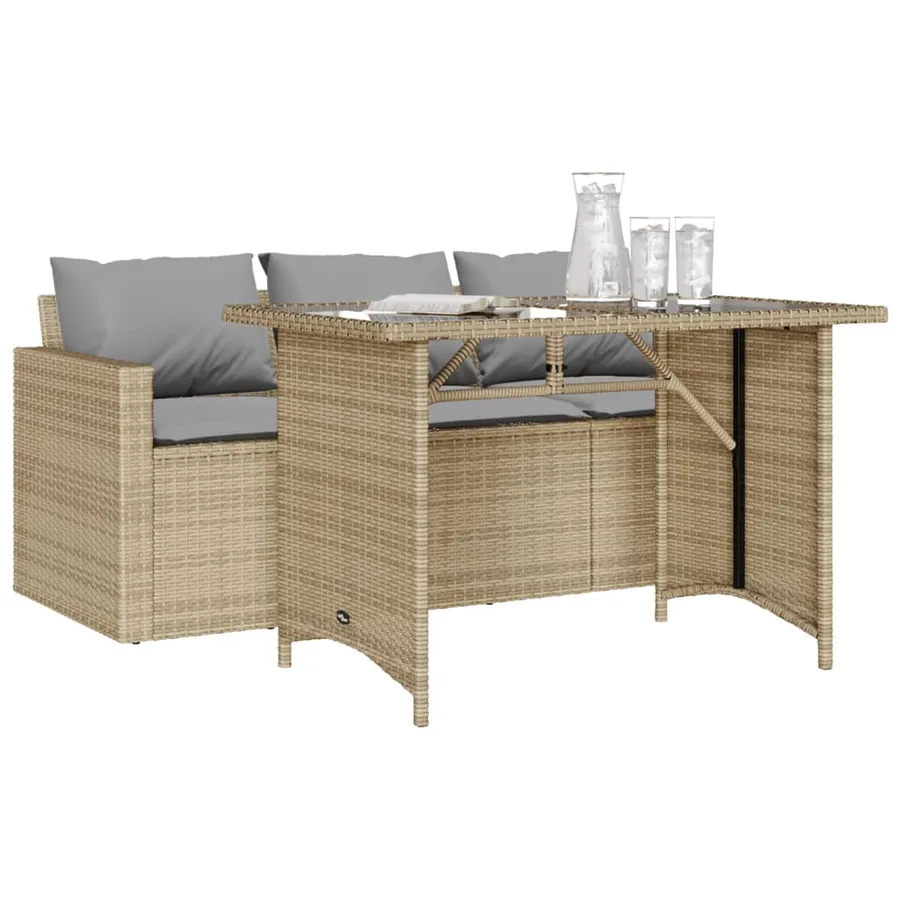 Ensemble à manger de jardin et coussins 2 pcs beige poly rotin - 3