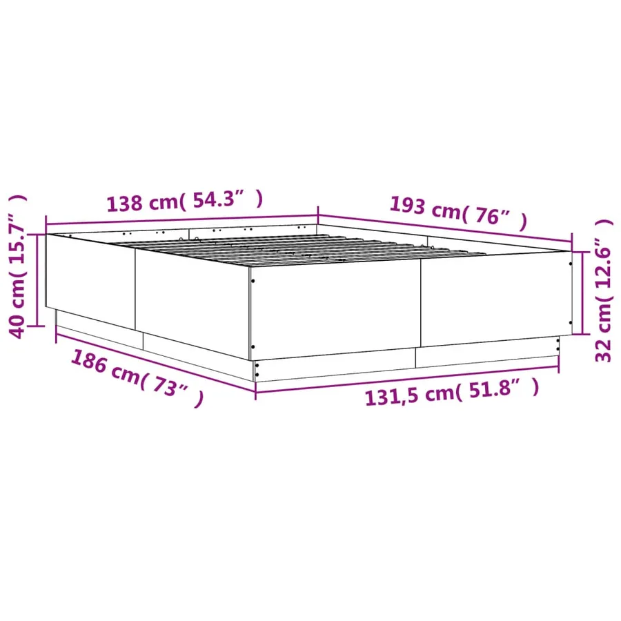 Cadre de lit sans matelas gris béton 135x190 cm - 9