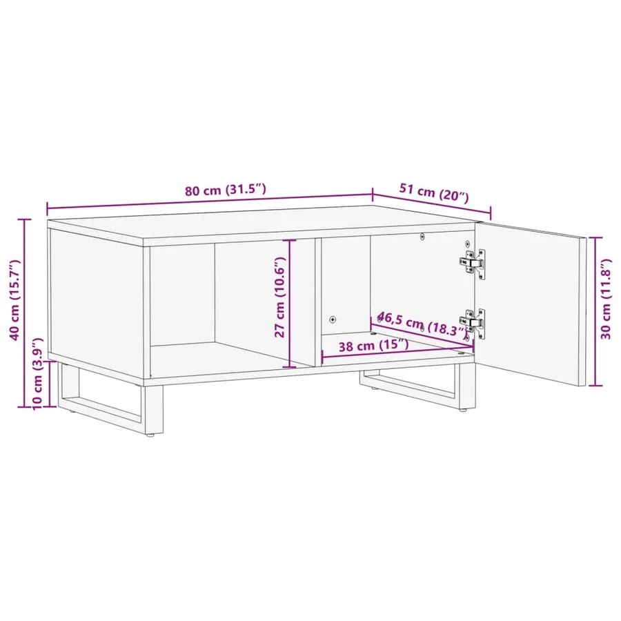 Table basse blanc 80x51x40 cm bois de manguier massif - 10