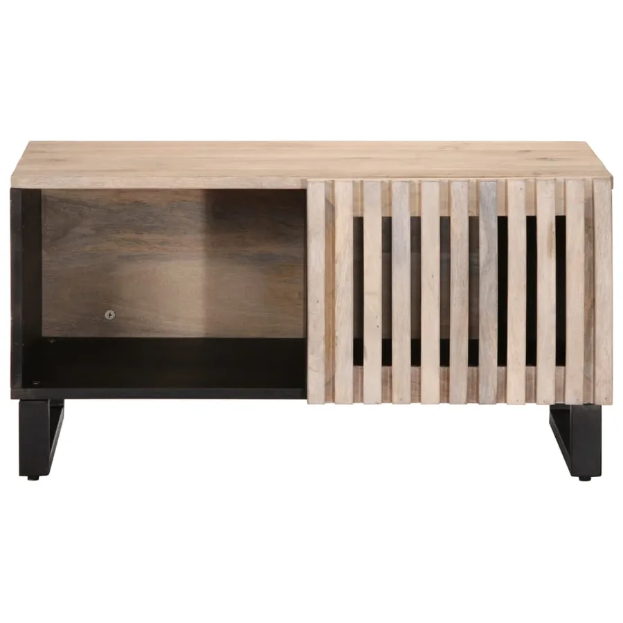 Table basse blanc 80x51x40 cm bois de manguier massif - 2