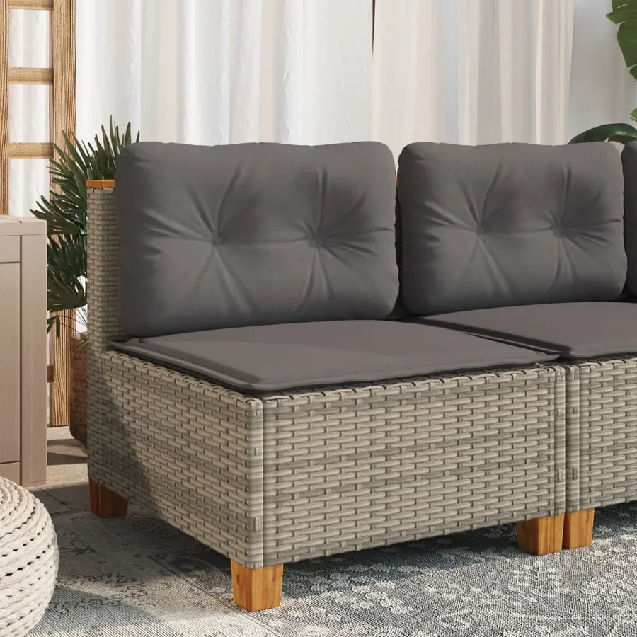 Canapé de jardin sans accoudoirs coussins gris résine tressée - 3
