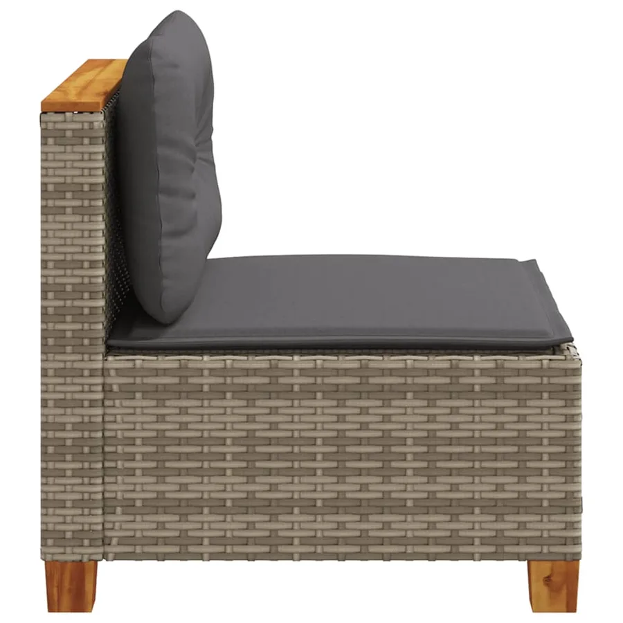 Canapé de jardin sans accoudoirs coussins gris résine tressée - 5