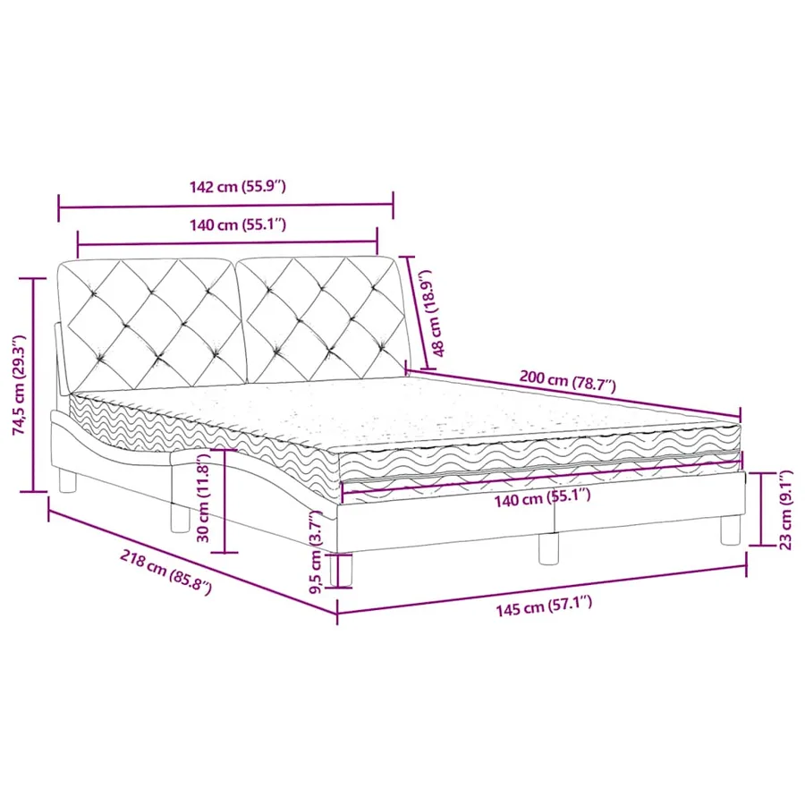 Lit avec matelas bleu 140x200 cm velours - 11