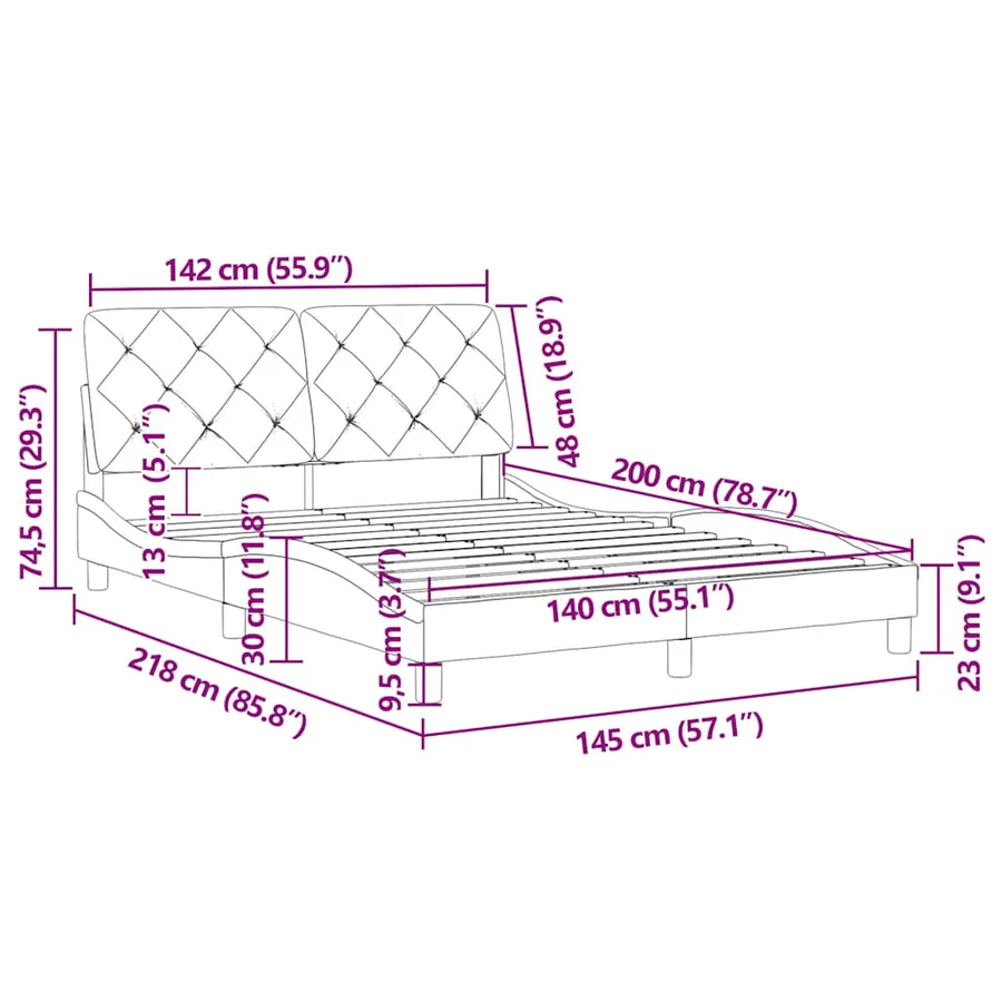 Cadre de lit sans matelas noir 140x200 cm velours - 12