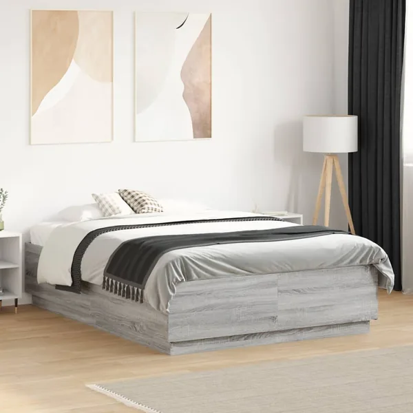 Cadre de lit sans matelas sonoma gris 135x190 cm