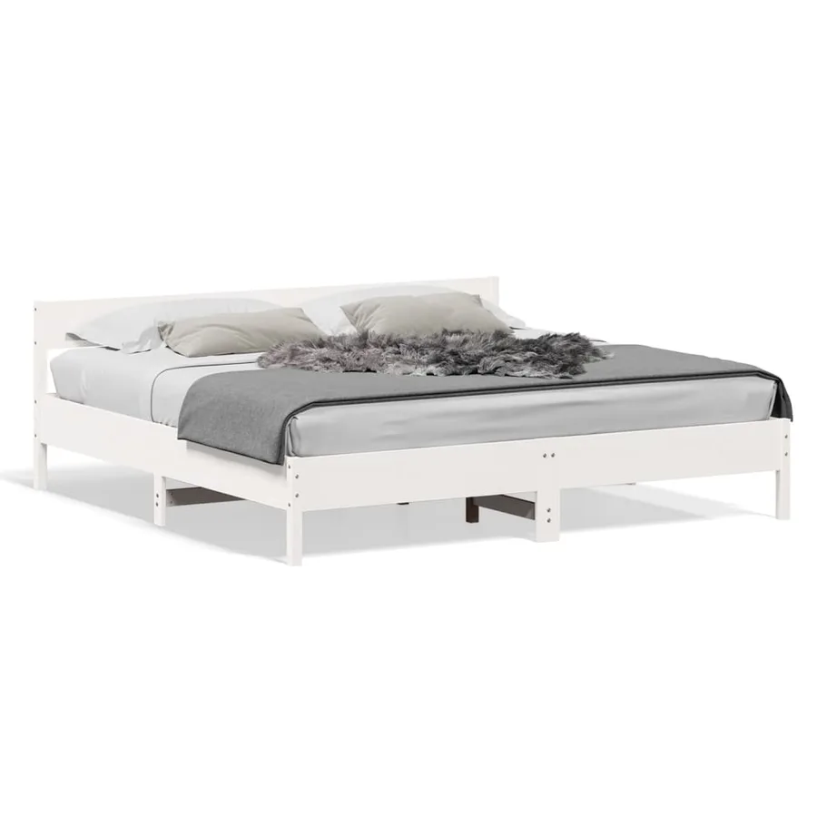 Cadre de lit sans matelas blanc 200x200 cm bois massif de pin - 2