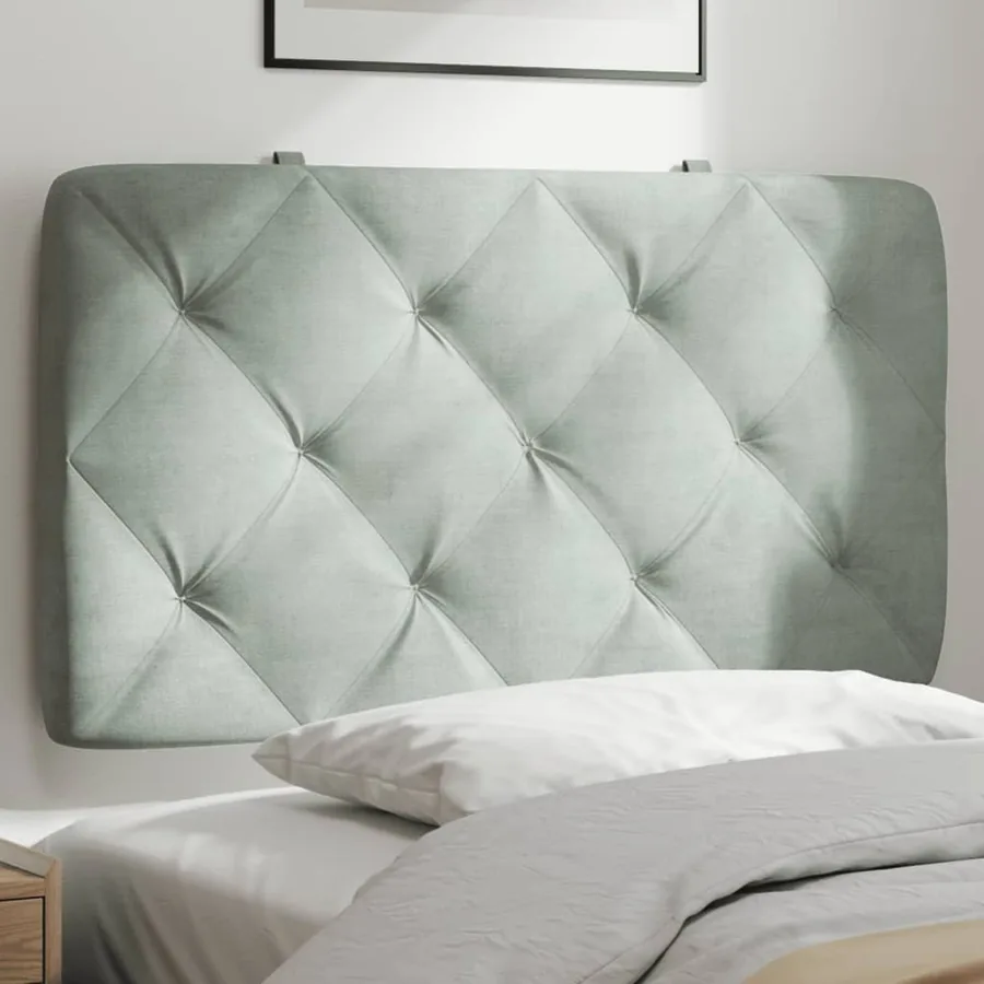 Coussin de tête de lit gris clair 90 cm velours