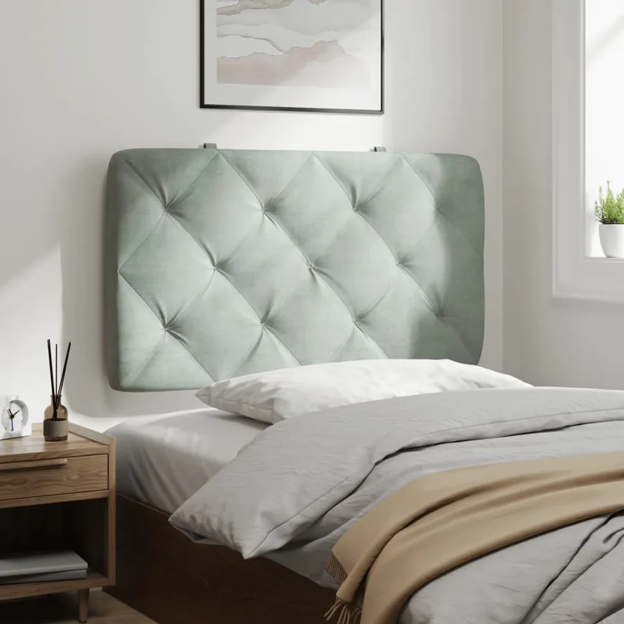 Coussin de tête de lit gris clair 90 cm velours - 4
