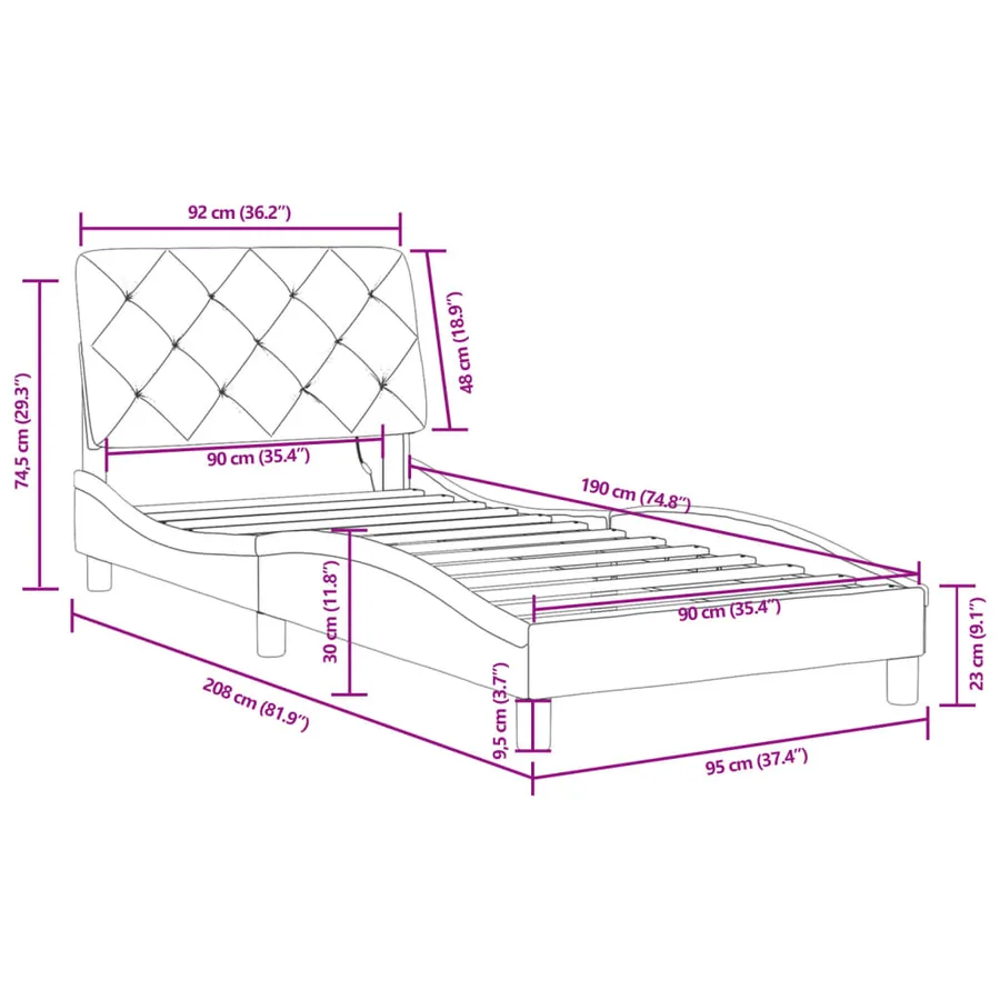 Cadre de lit avec LED sans matelas gris clair 90x190 cm velours - 15