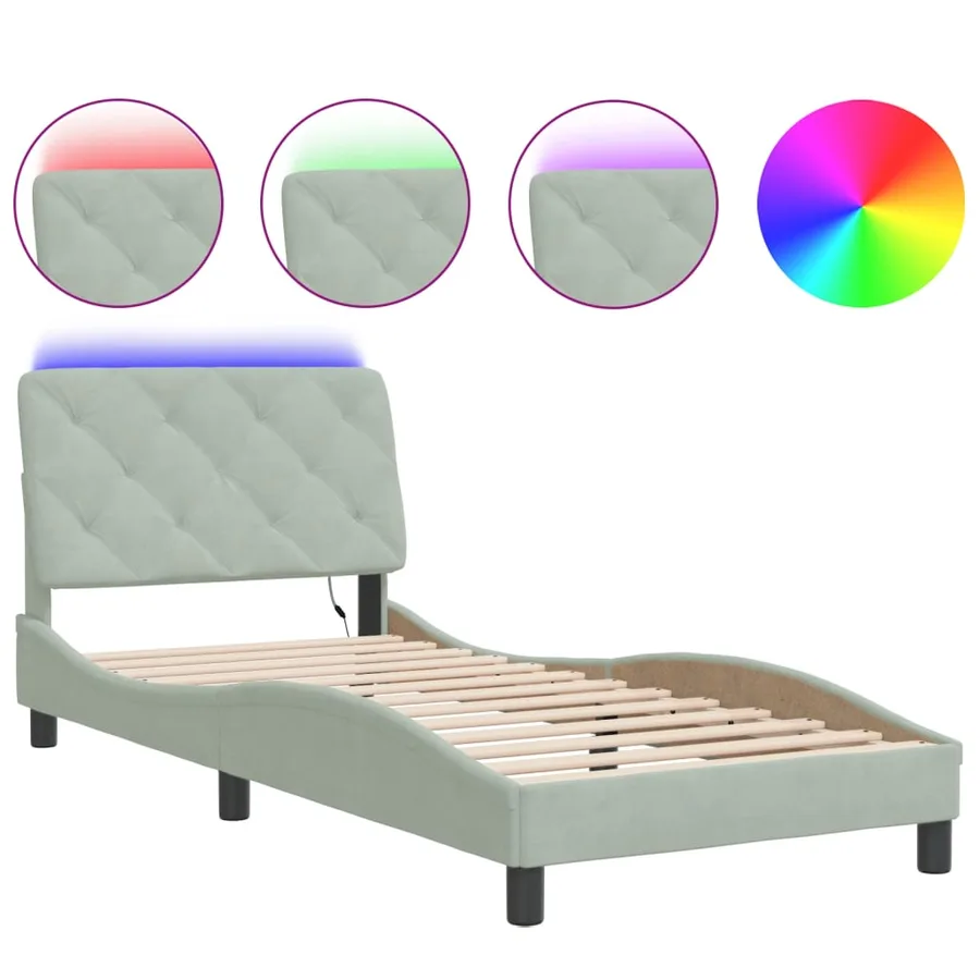 Cadre de lit avec LED sans matelas gris clair 90x190 cm velours - 2