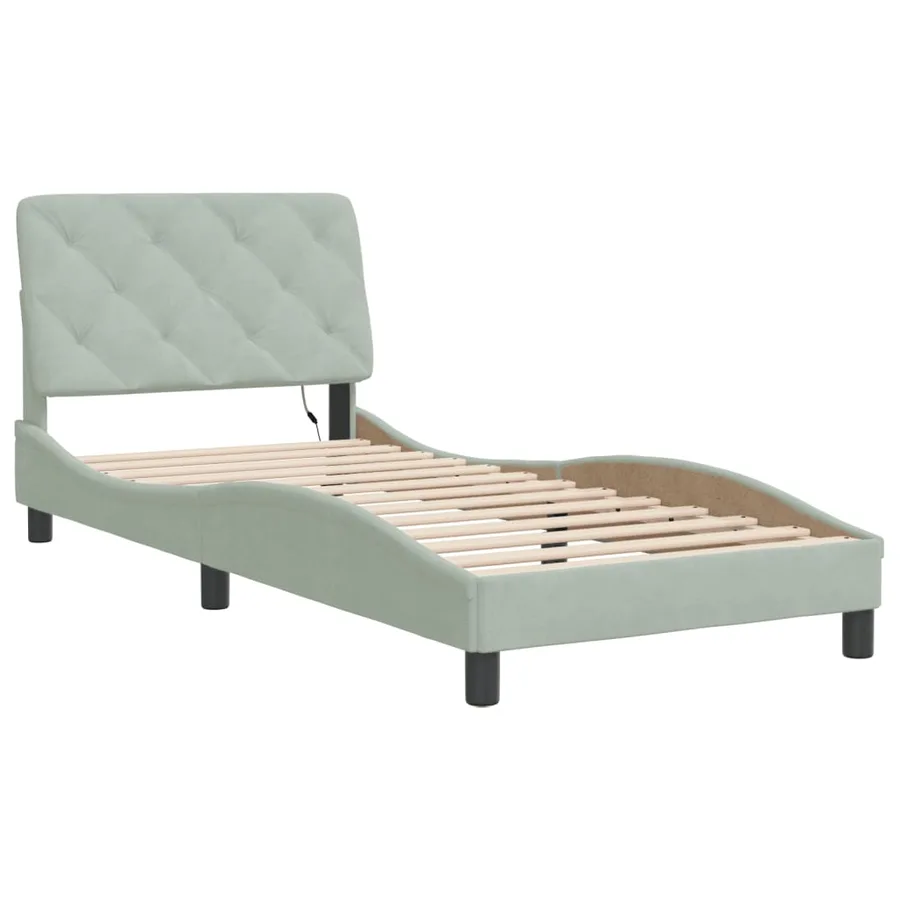 Cadre de lit avec LED sans matelas gris clair 90x190 cm velours - 3