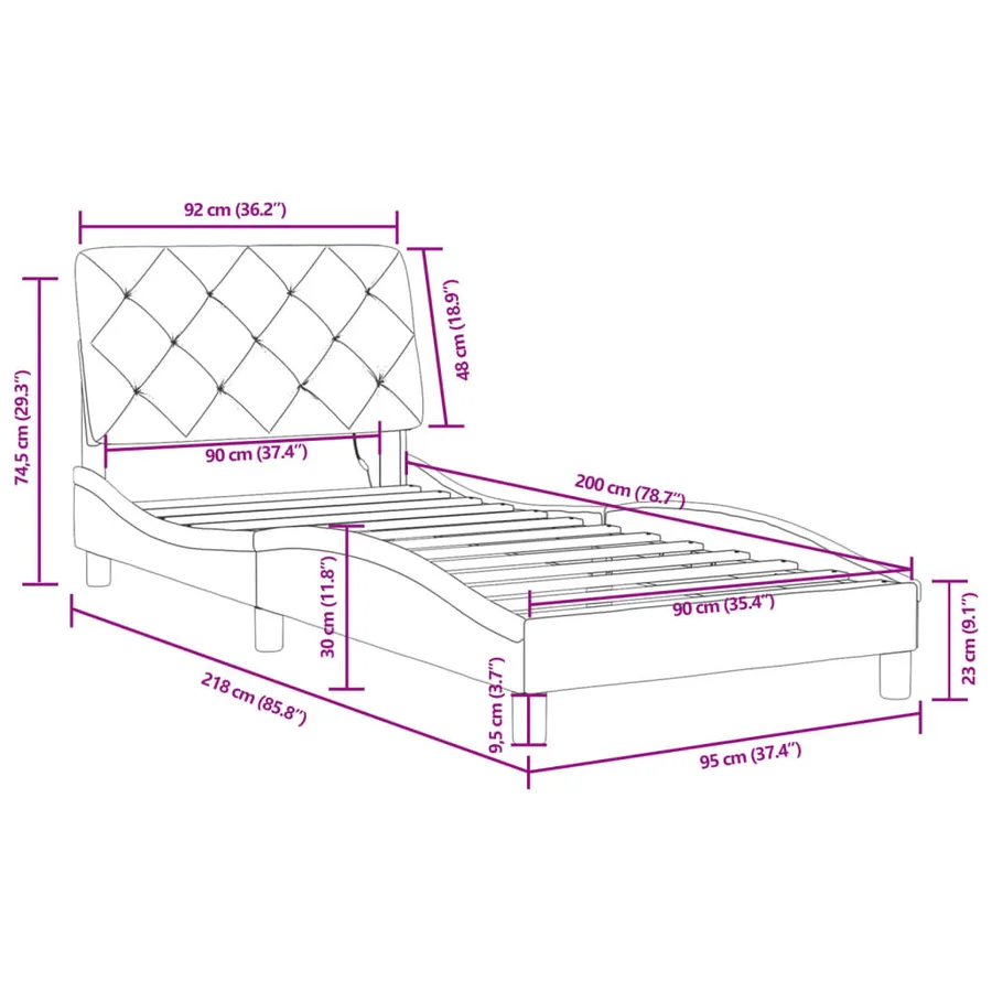 Cadre de lit avec LED sans matelas gris clair 90x200 cm velours - 15