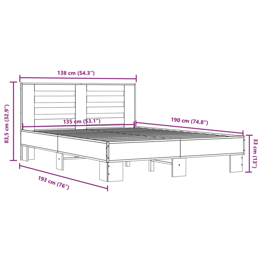 Cadre de lit sans matelas sonoma gris 135x190 cm - 9