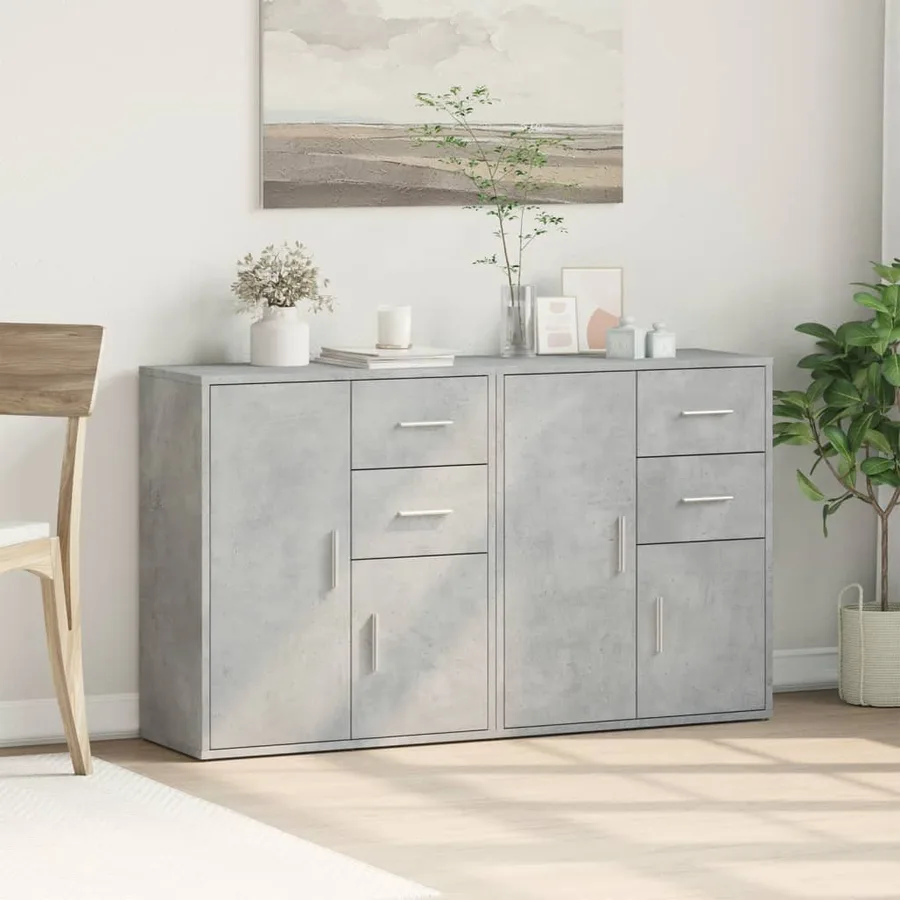 Buffets 2 pcs gris béton 60x31x70 cm bois d'ingénierie - 3