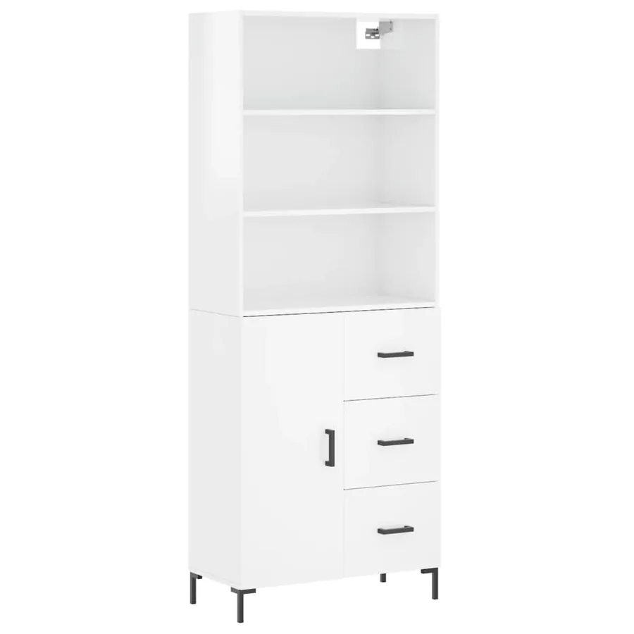 Buffet haut Blanc brillant 69,5x34x180 cm Bois d'ingénierie - 2