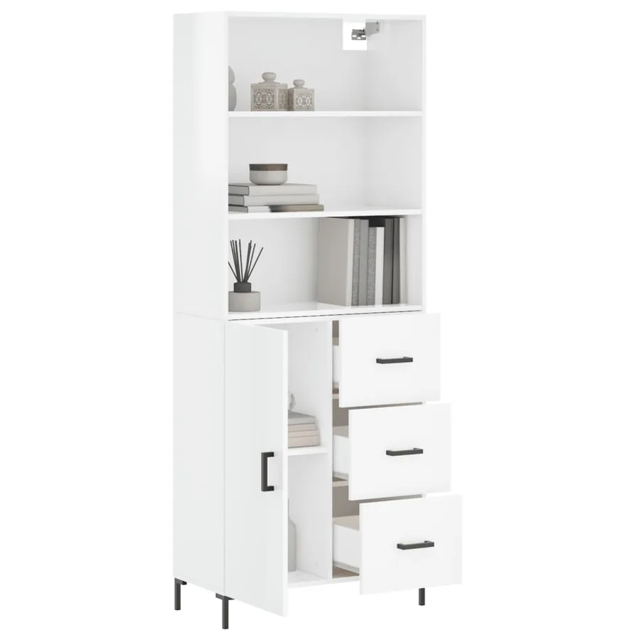 Buffet haut Blanc brillant 69,5x34x180 cm Bois d'ingénierie - 3