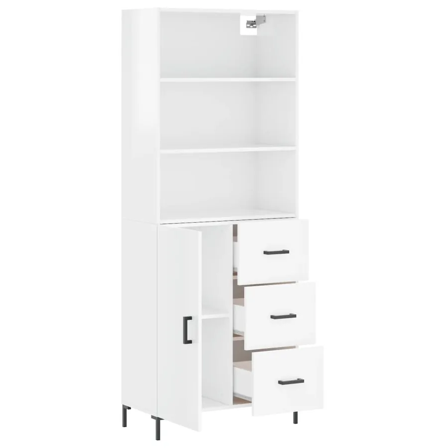 Buffet haut Blanc brillant 69,5x34x180 cm Bois d'ingénierie - 4