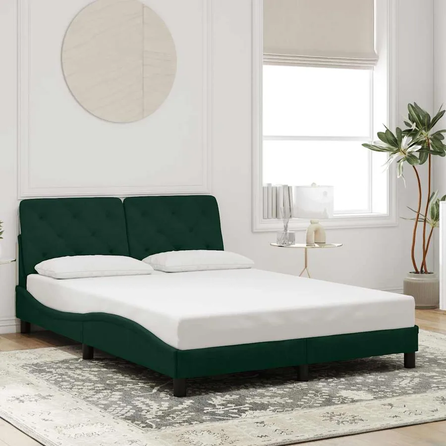 Cadre de lit avec LED sans matelas vert foncé 140x190 cm velours - 4