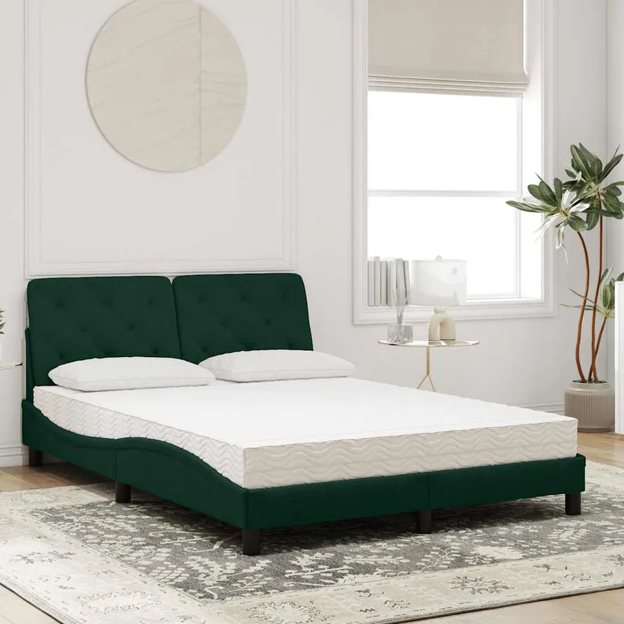 Lit avec matelas vert foncé 140x190 cm velours - 3