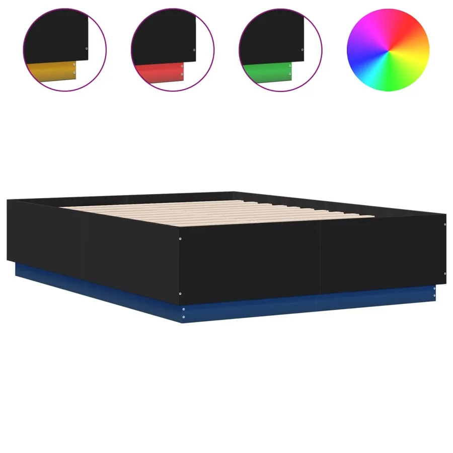 Cadre de lit avec LED sans matelas noir 135x190 cm - 2