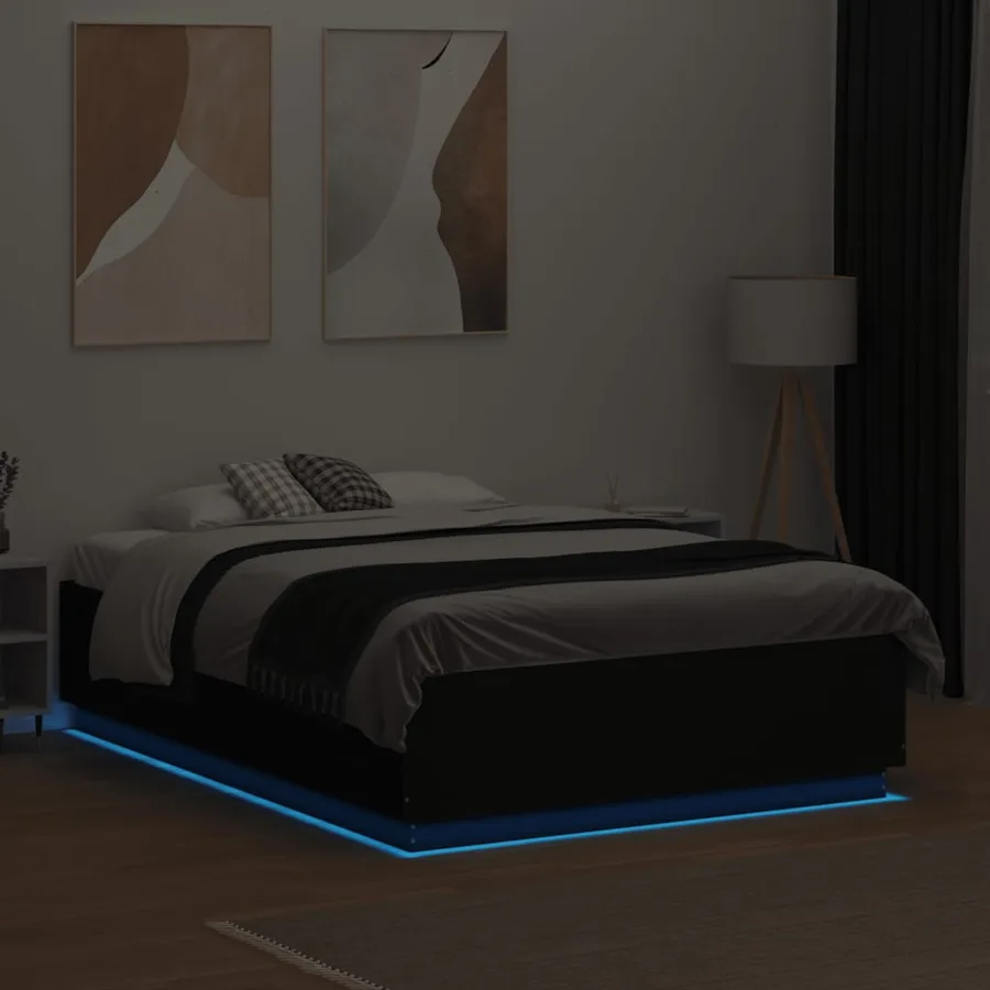 Cadre de lit avec LED sans matelas noir 135x190 cm - 4