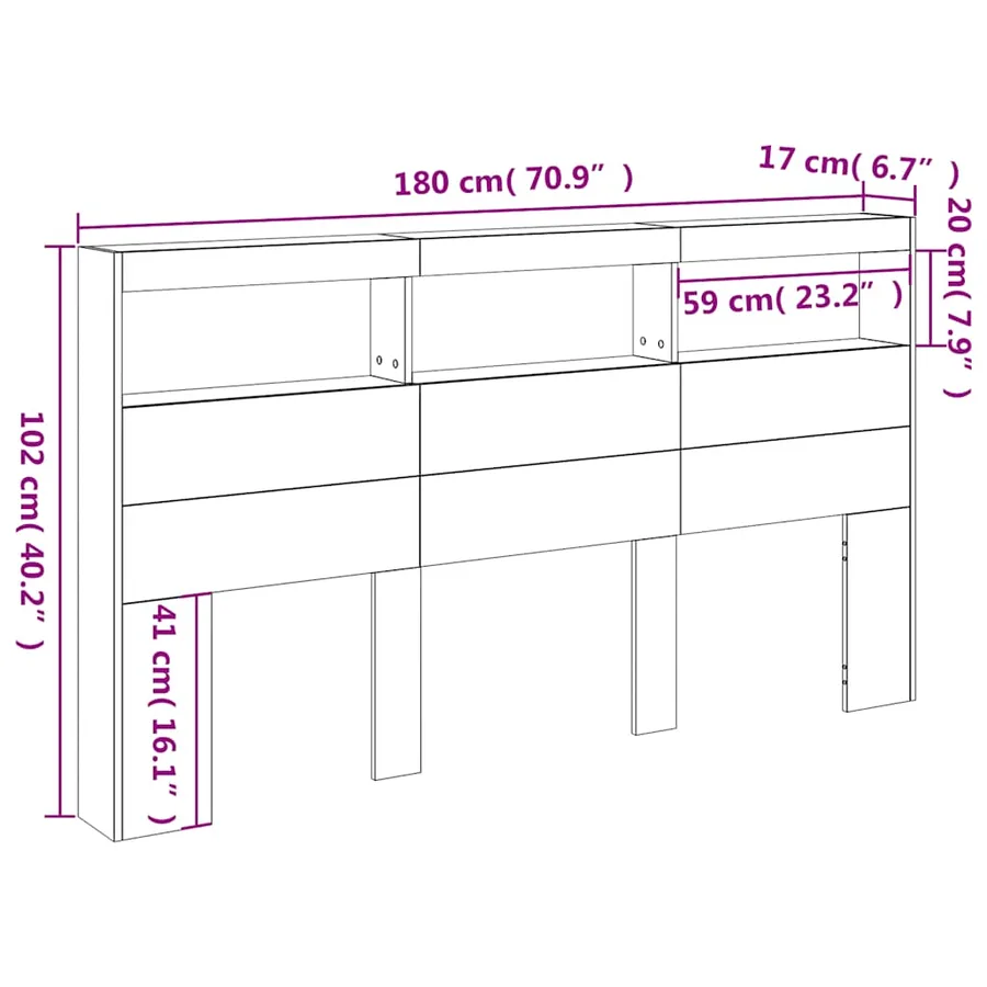 Armoire tête de lit avec LED noir 180x17x102 cm - 14