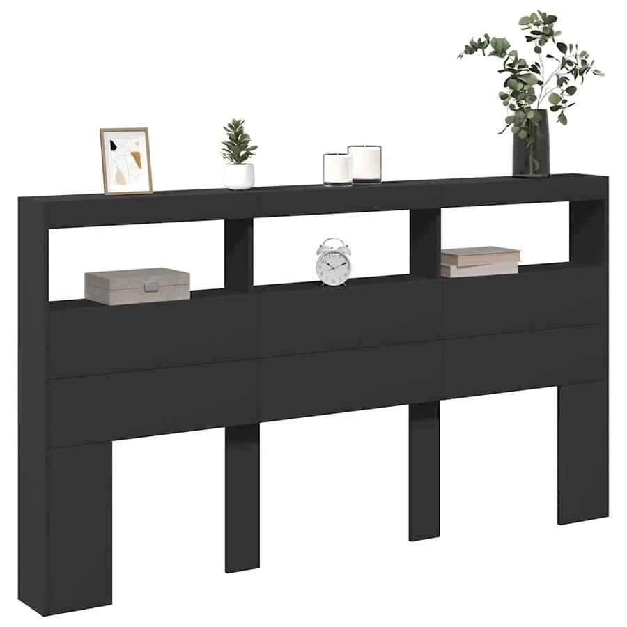 Armoire tête de lit avec LED noir 180x17x102 cm - 5