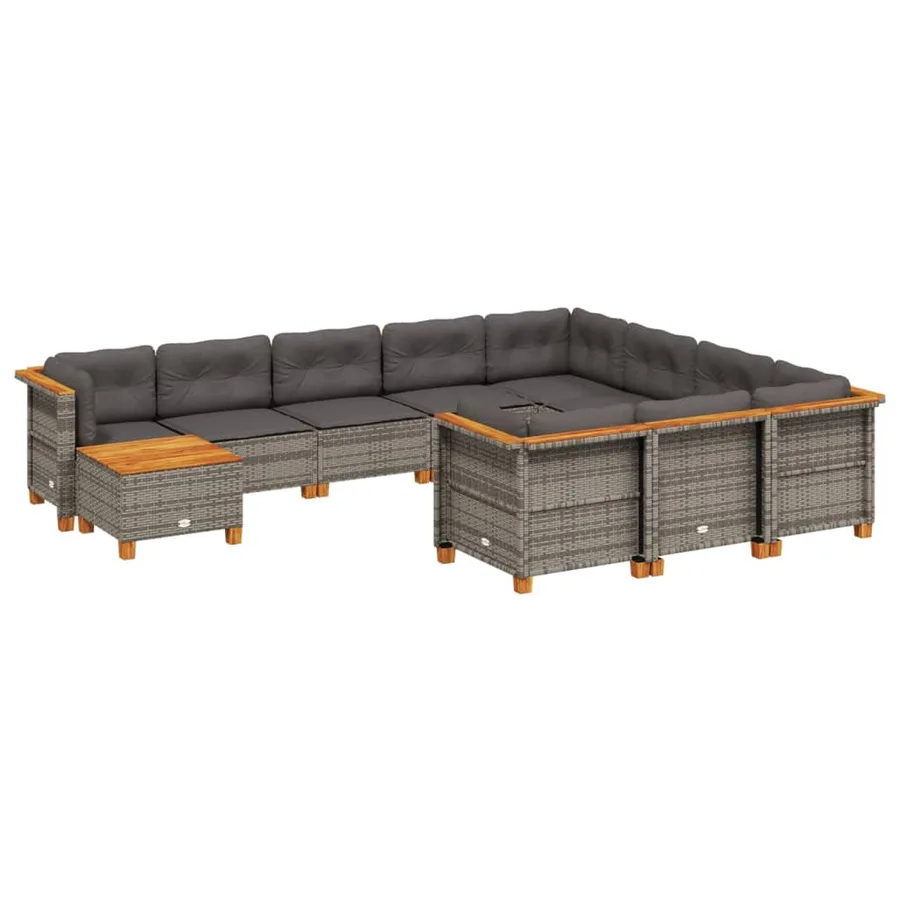 Salon de jardin 11 pcs avec coussins gris résine tressée - 2