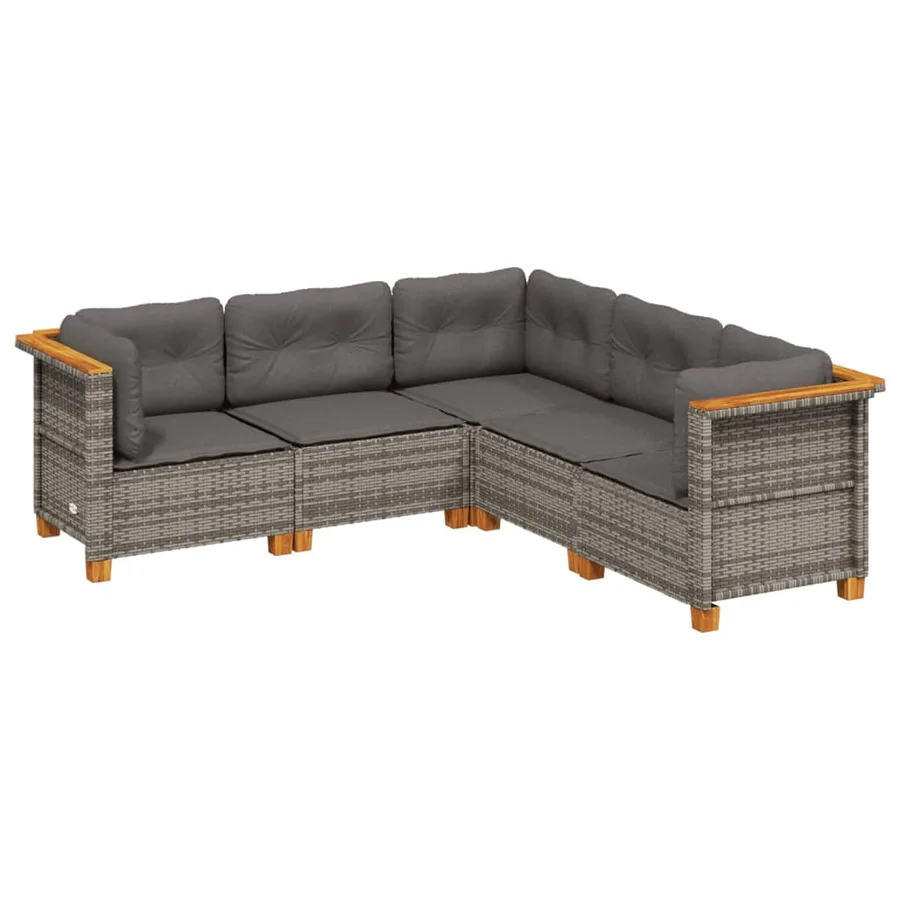 Salon de jardin 5 pcs avec coussins gris résine tressée - 2