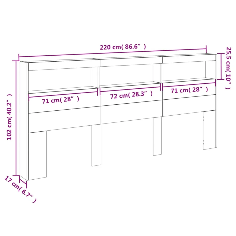 Armoire tête de lit avec LED blanc 220x17x102 cm - 14