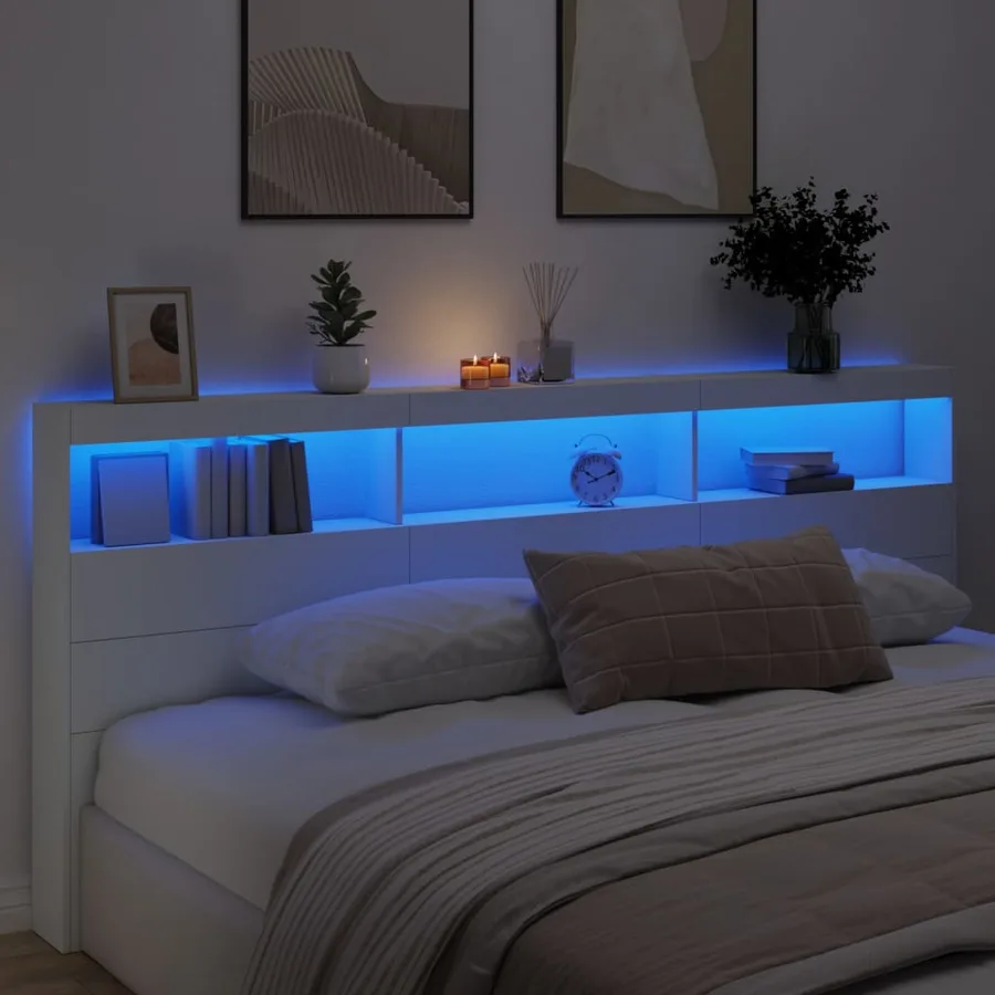 Armoire tête de lit avec LED blanc 220x17x102 cm - 4