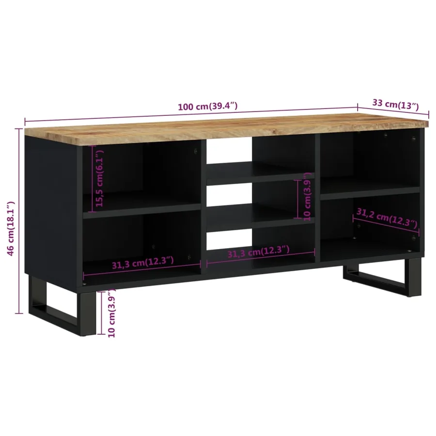 Meuble TV 100x33x46 cm bois de manguier et d'ingénierie - 8