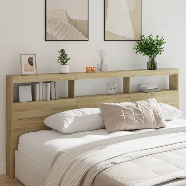 Armoire tête de lit avec LED chêne sonoma 220x17x102 cm