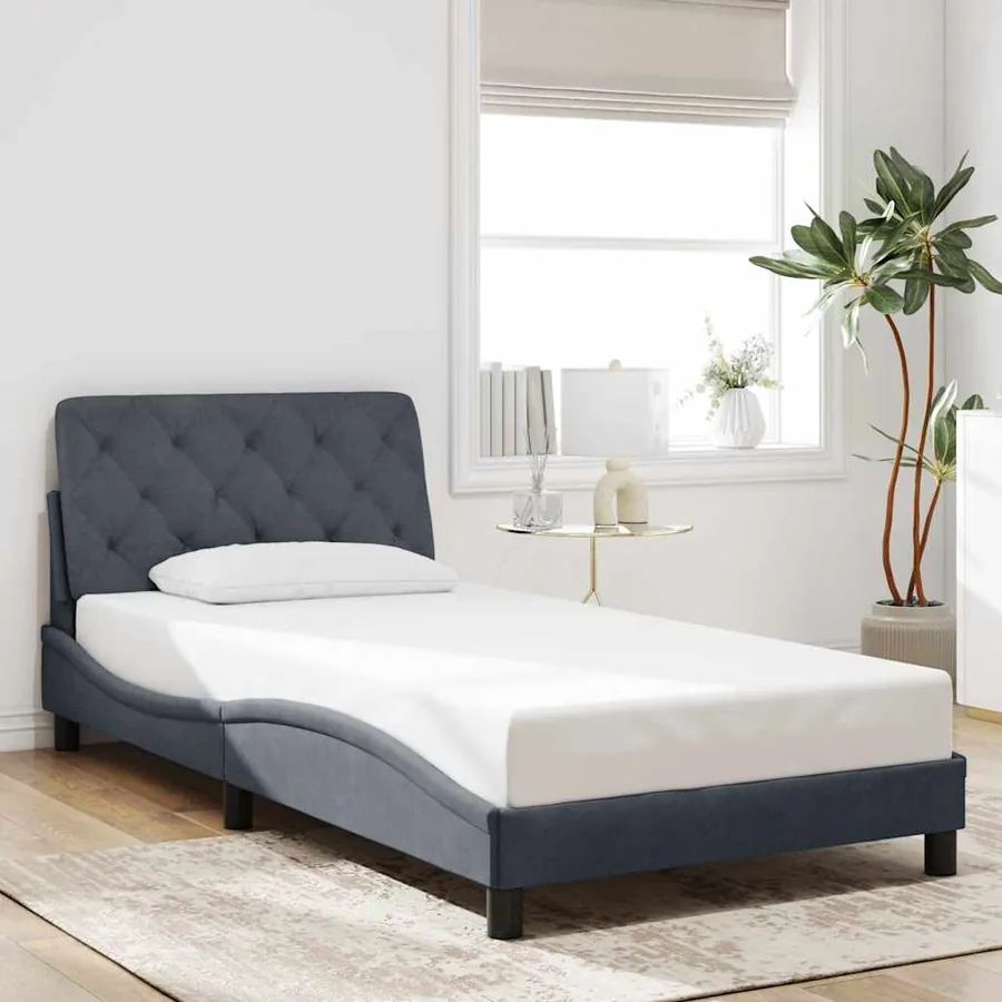 Cadre de lit sans matelas gris foncé 100x200 cm velours