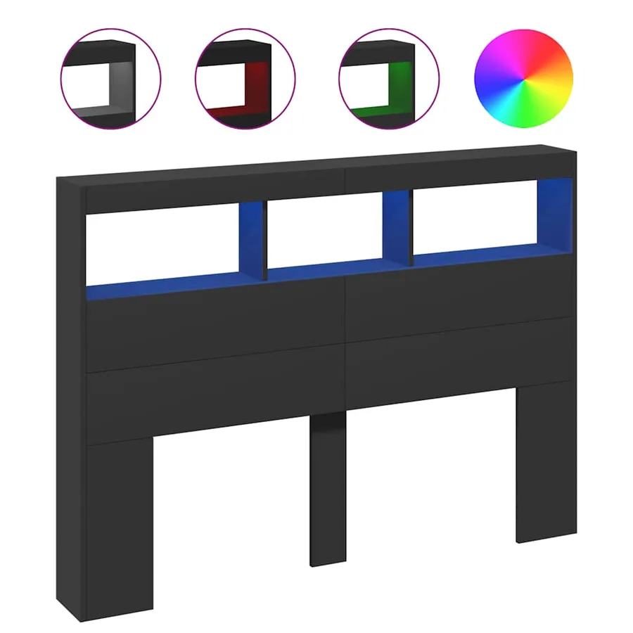 Armoire tête de lit avec LED noir 140x17x102 cm - 2