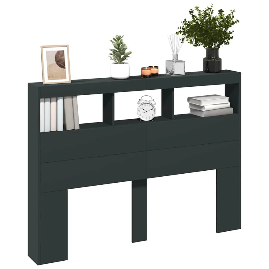Armoire tête de lit avec LED noir 140x17x102 cm - 5