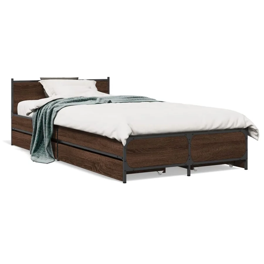 Cadre de lit avec tiroirs sans matelas chêne marron 75x190 cm - 2