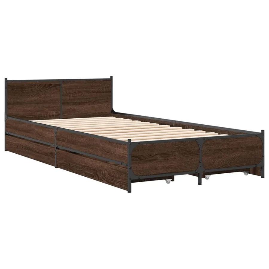 Cadre de lit avec tiroirs sans matelas chêne marron 75x190 cm - 3