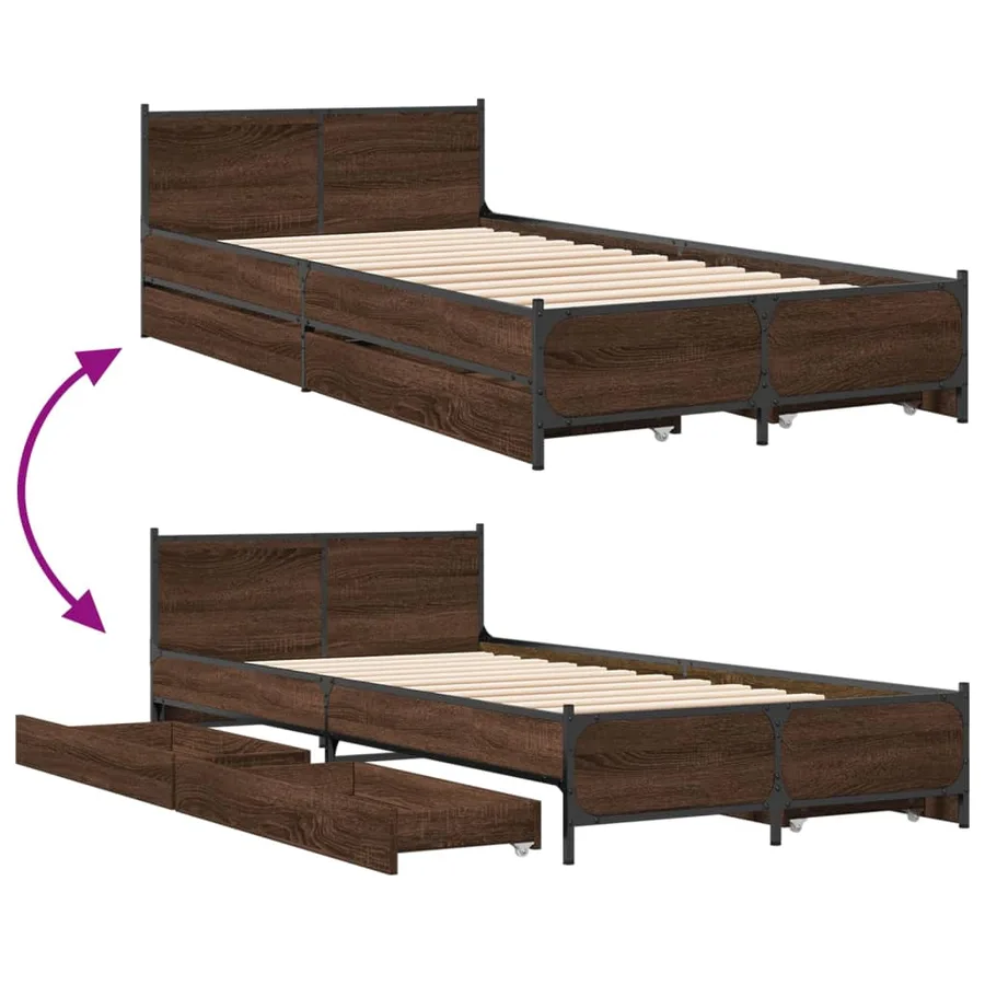 Cadre de lit avec tiroirs sans matelas chêne marron 75x190 cm - 7