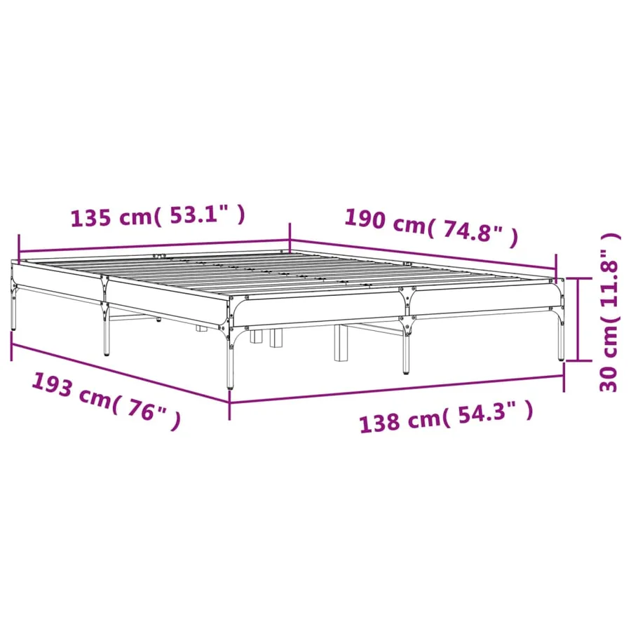 Cadre de lit sans matelas sonoma gris 135x190 cm - 9