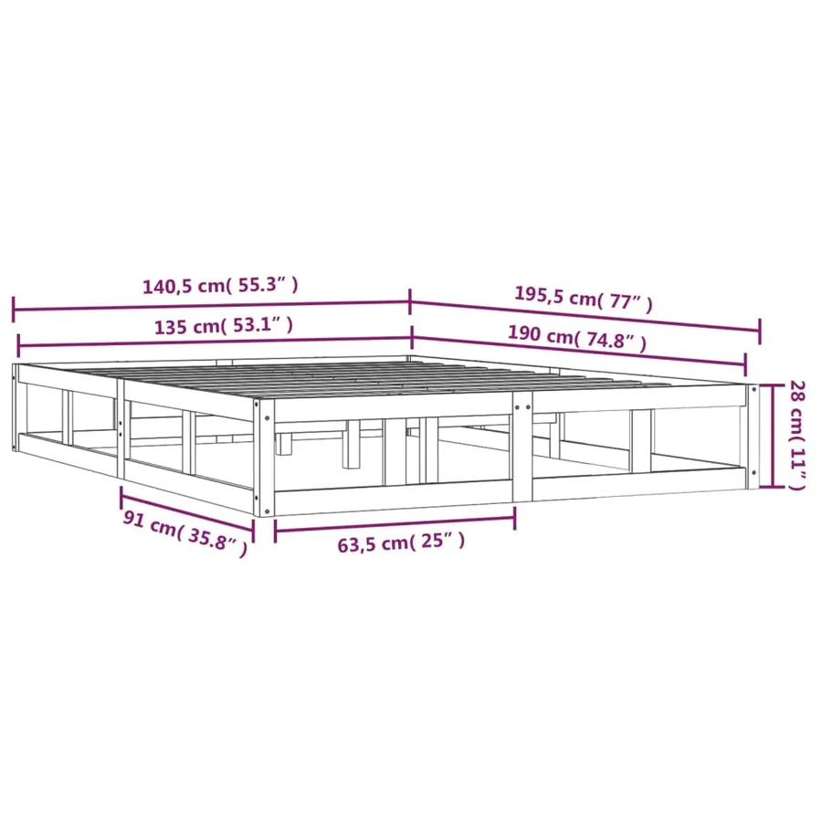 Cadre de lit sans matelas 135x190 cm bois massif - 9