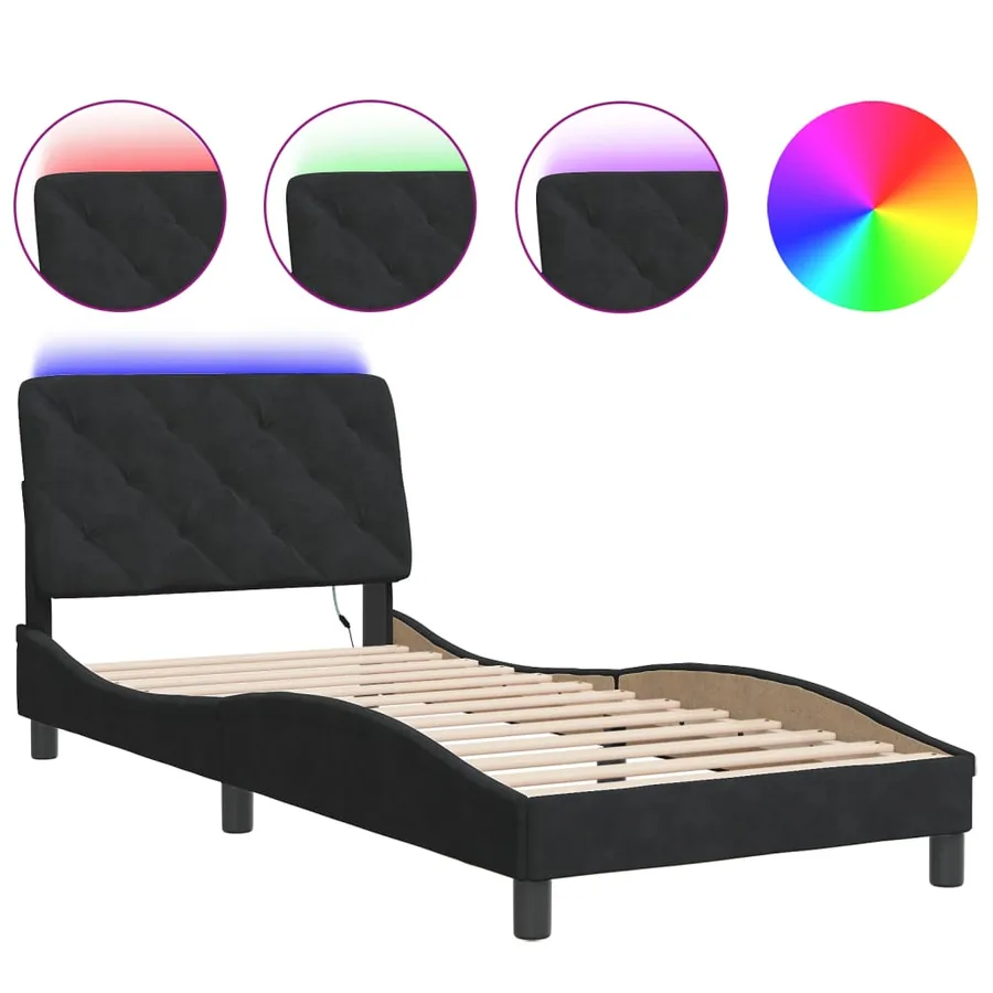 Cadre de lit avec LED sans matelas noir 90x190 cm velours - 2