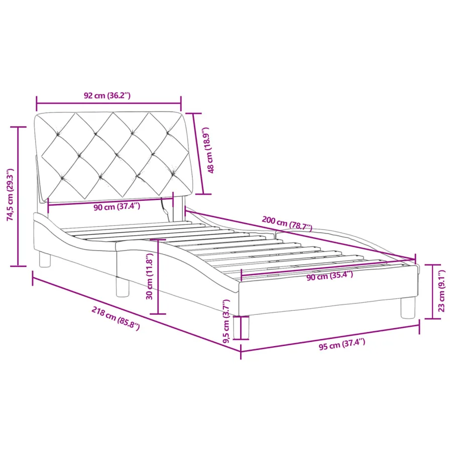 Cadre de lit avec LED sans matelas noir 90x200 cm velours - 16