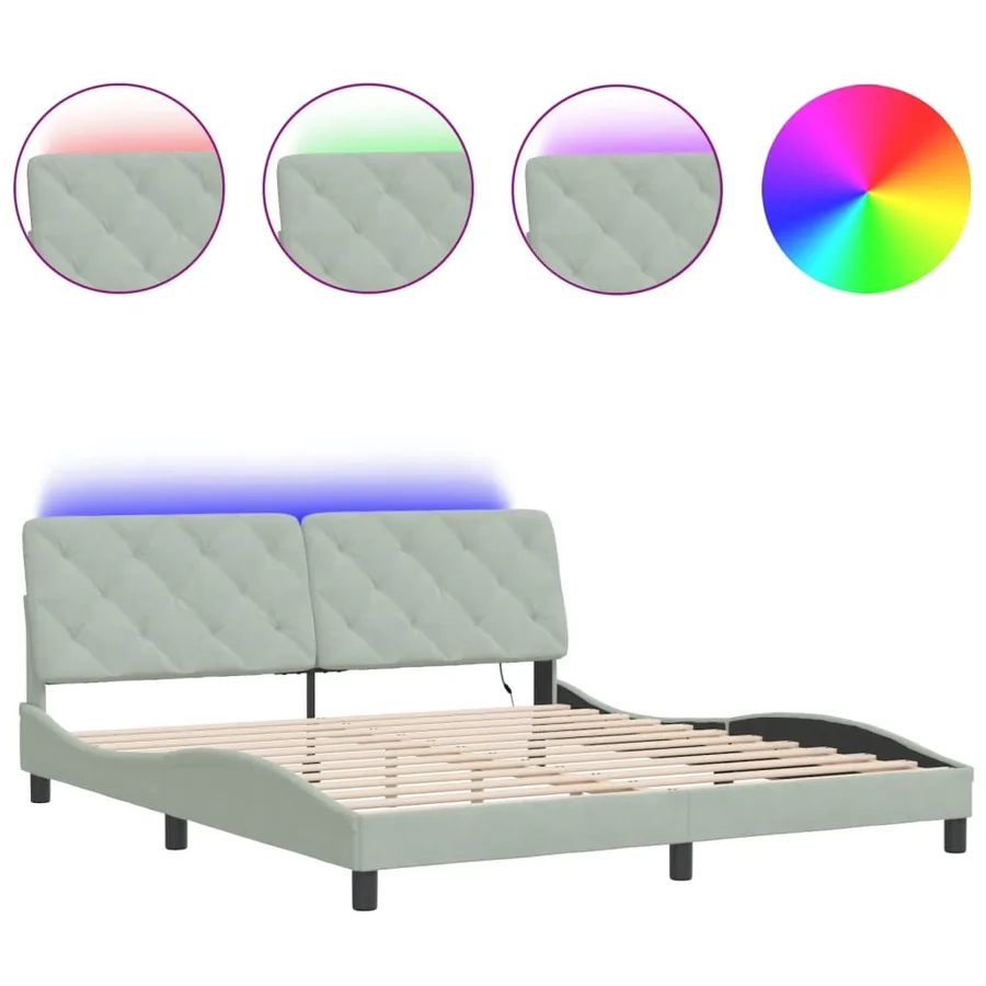 Cadre de lit avec LED sans matelas gris clair 180x200cm velours - 2
